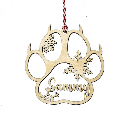 Personalised Cat Paw Christmas Tree Wooden Ornament